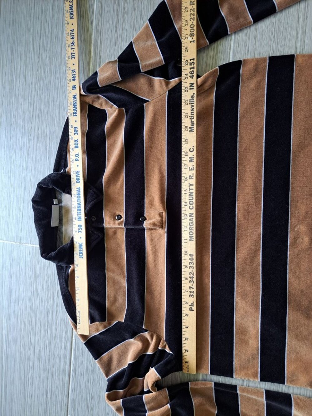 Carhartt WIP Striped Rugby Polo Black Tan Collar Men's XL Velour Long Sleeve - Picture 10 of 12